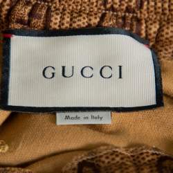 Pre Owned Gucci Beige Knit Logo Monogram Detail Ruffled Midi Skirt XS