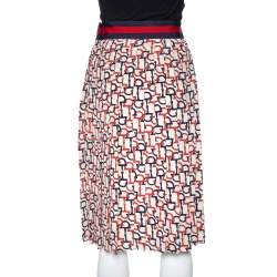 Pre Owned Gucci Beige Silk Handcuff Printed Pleated Midi Skirt S