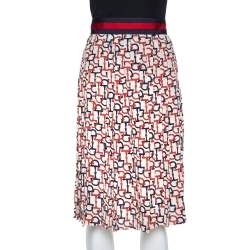 Pre Owned Gucci Beige Silk Handcuff Printed Pleated Midi Skirt S