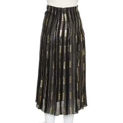 Gucci X Dapper Dan Black & Gold Silk Logo Detail Pleated Midi Skirt XS
