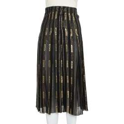 Gucci X Dapper Dan Black & Gold Silk Logo Detail Pleated Midi Skirt XS
