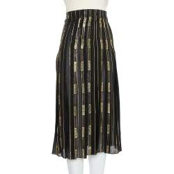 Gucci X Dapper Dan Black & Gold Silk Logo Detail Pleated Midi Skirt XS