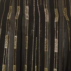Gucci X Dapper Dan Black & Gold Silk Logo Detail Pleated Midi Skirt XS