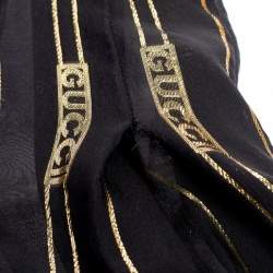 Gucci X Dapper Dan Black & Gold Silk Logo Detail Pleated Midi Skirt XS