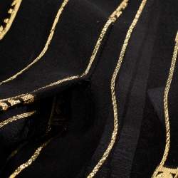 Gucci X Dapper Dan Black & Gold Silk Logo Detail Pleated Midi Skirt XS