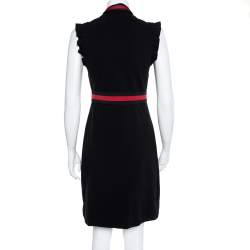 Pre Owned فستان غوتشي متوسط الطول حافة مزينة مكشكشة جيرسيه أسود مقاس وسط (ميديوم)