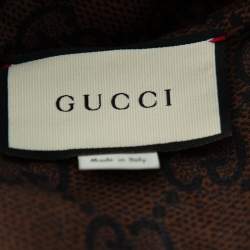 Pre Owned Gucci Brown Guccissima Printed Silk Stripe Detail Hooded Jacket XS
