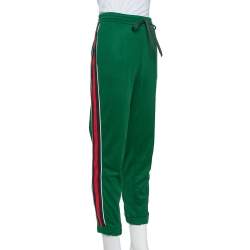 Pre Owned Gucci Green Knit Side Stripe Detail Technical Track Pants L