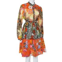 مملوكة مسبقًا Gucci Multicolor Printed Cotton Belted Tiered Midi Dress L