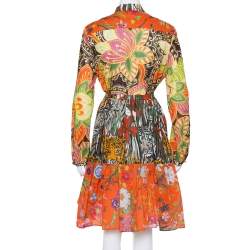 مملوكة مسبقًا Gucci Multicolor Printed Cotton Belted Tiered Midi Dress L