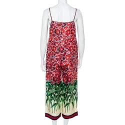 Gucci Red Garden Printed Silk Camisole & Wide Leg Pants Set S