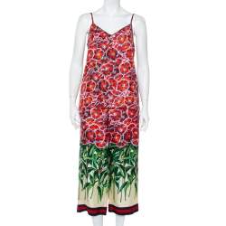 Gucci Red Garden Printed Silk Camisole & Wide Leg Pants Set S