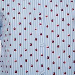 Pre Owned Gucci Blue & White Striped Ladybug Printed Cotton Button Front Shirt S