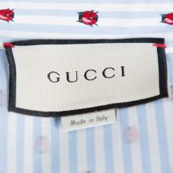 Pre Owned Gucci Blue & White Striped Ladybug Printed Cotton Button Front Shirt S