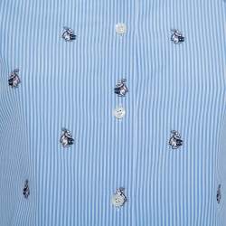 Pre Owned قميص غوتشي أزرار أمامية تفاصيل رابيت فيل كوبيه قطن مخطط أزرق مقاس صغير