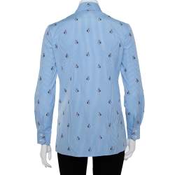 Pre Owned قميص غوتشي أزرار أمامية تفاصيل رابيت فيل كوبيه قطن مخطط أزرق مقاس صغير