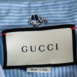 Pre Owned قميص غوتشي أزرار أمامية تفاصيل رابيت فيل كوبيه قطن مخطط أزرق مقاس صغير