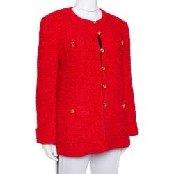 Pre Owned Gucci Red Tweed Button Front Jacket L