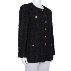 Pre Owned Gucci Black Tweed Button Front Jacket L