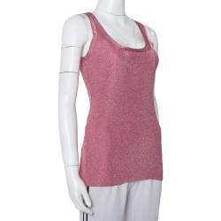 Pre Owned Gucci Pink Lurex Knit Tank Top XXS