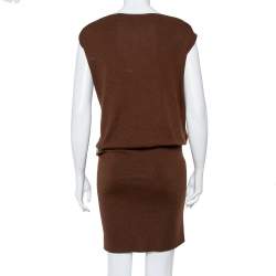 مملوكة مسبقًا Gucci Brown Cashmere & Silk Cowl Neck Detail Belted Dress L