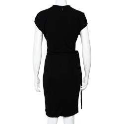 Pre Owned Gucci Black Knit Metal Embellished Cutout Detail Belted Dress M