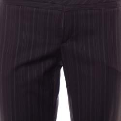 Pre Owned Gucci Brown Pinstriped Wool Flared Leg Trousers S