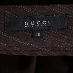 Pre Owned Gucci Brown Pinstriped Wool Flared Leg Trousers S