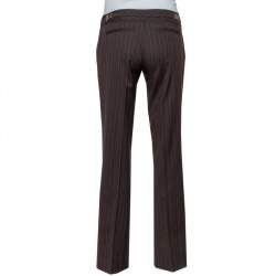 Pre Owned Gucci Brown Pinstriped Wool Flared Leg Trousers S