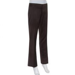 Pre Owned Gucci Brown Pinstriped Wool Flared Leg Trousers S