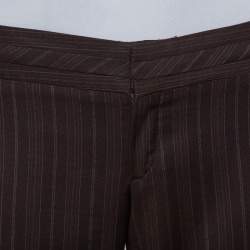 Pre Owned Gucci Brown Pinstriped Wool Flared Leg Trousers S