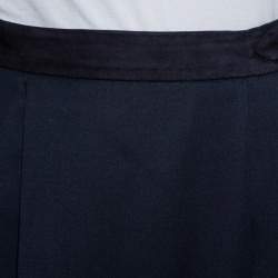 Pre Owned Gucci Vintage Navy Blue Wool Pleated Wrap Detail Knee Length Skirt S