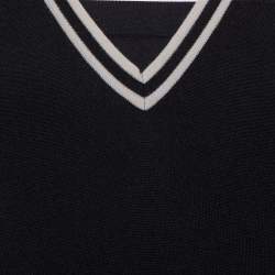 Pre Owned Gucci Black Wool Striped Detail V-Neck Sweater L