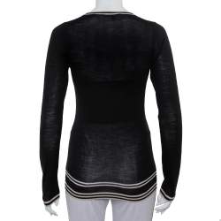 Pre Owned Gucci Black Wool Striped Detail V-Neck Sweater L