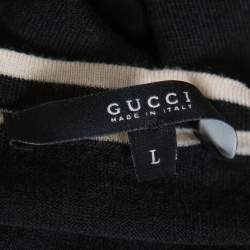 Pre Owned Gucci Black Wool Striped Detail V-Neck Sweater L