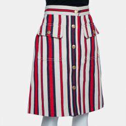 Gucci Multicolor Striped Button Front A-Line Skirt L