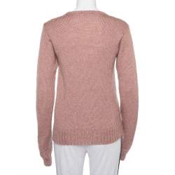 Pre Owned Gucci Pale Pink Mohair & Silk Cable Knit Crewneck Sweater S