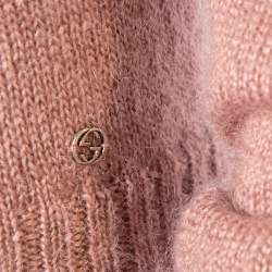 Pre Owned Gucci Pale Pink Mohair & Silk Cable Knit Crewneck Sweater S