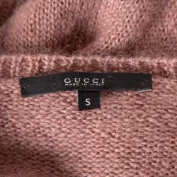 Pre Owned Gucci Pale Pink Mohair & Silk Cable Knit Crewneck Sweater S