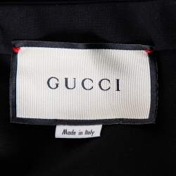 Pre Owned Gucci Black Knit Stripe Trim Detail Ruffled Zipper Front Mini Dress M