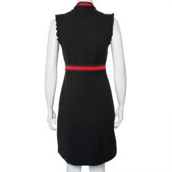 Pre Owned Gucci Black Knit Stripe Trim Detail Ruffled Zipper Front Mini Dress M