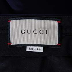 Pre Owned Gucci Navy Blue Knit Side Strip Trim Detail Bootcut Pants L
