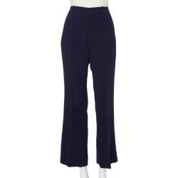 Pre Owned Gucci Navy Blue Knit Side Strip Trim Detail Bootcut Pants L