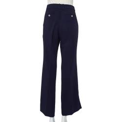 Pre Owned Gucci Navy Blue Knit Side Strip Trim Detail Bootcut Pants L