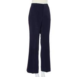 Pre Owned Gucci Navy Blue Knit Side Strip Trim Detail Bootcut Pants L