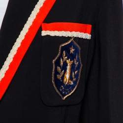 Pre Owned Gucci Black Crepe Fox Badge Contrast Trim Detail Blazer M