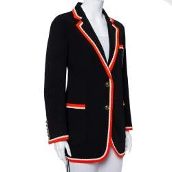 Pre Owned Gucci Black Crepe Fox Badge Contrast Trim Detail Blazer M