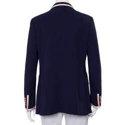 Pre Owned Gucci Navy Blue Crepe Contrast Trim Detail Button Front Blazer L