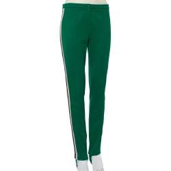 Pre Owned Gucci Green Jersey Logo Strip Detail Paneled Stirrup Leggings XL