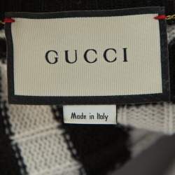 Pre Owned Gucci Monochrome Striped Knit Floral Embroidered Applique Sweater S